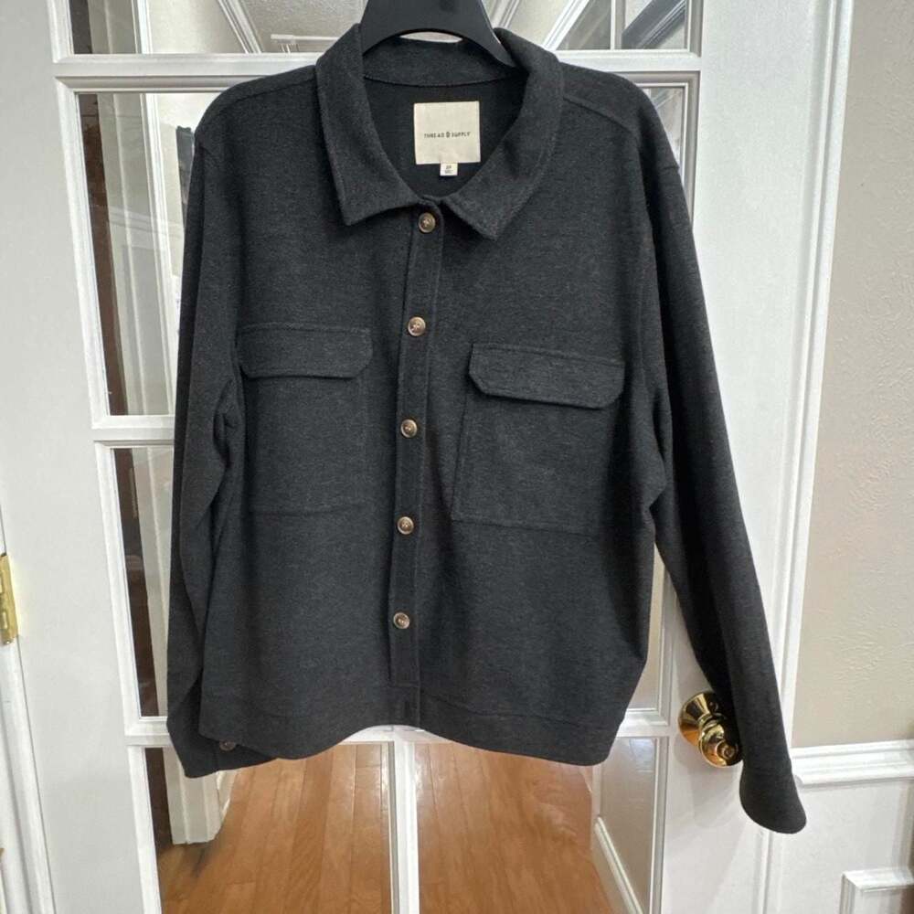 Thread & Supply Button-Up Sweater Shirt Jacket Charcoal Grey